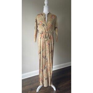 Fusioni Maxi Dress M Button Front Beaded Drawstring Artisan Earthy Eco Italian